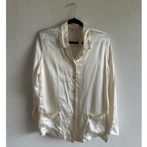 Victoria's Secret Silk Pajama Top Medium Ivory 100% Silk Button Down